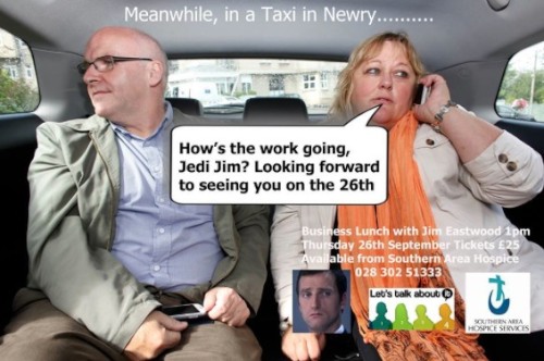 Meanwhile in a Taxi in Newry Fiona Stephens and Donagh McKeown are on the ball. Photograph: Columba O'Hare